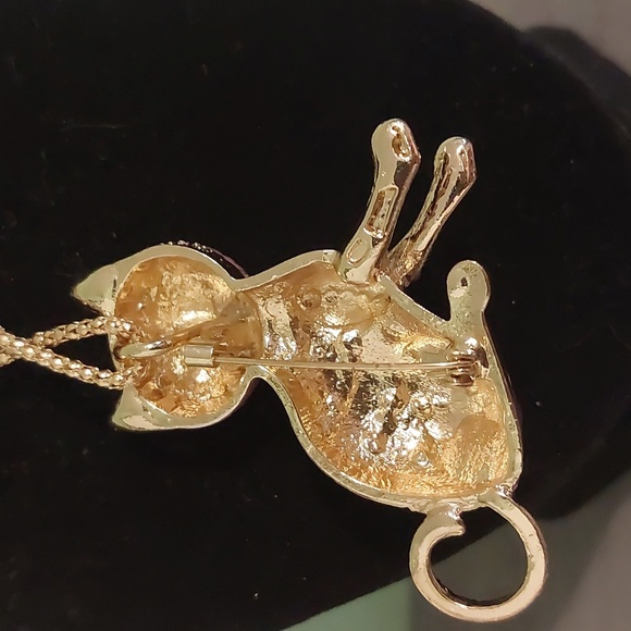 Betsey Johnson Purple Rhinestone Cat Brooch Pendant Necklace 26" - Picture 14 of 17